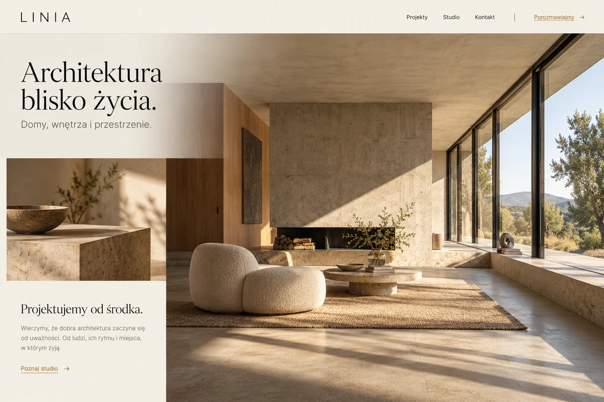Autorska koncepcja strony pracowni architektury: oferta, projekty i kontakt.